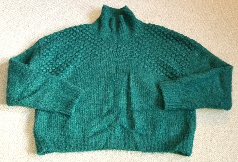 Womens Sweater-FREE PEOPLE-green knit 'Bradley' textured funnel neck slouchy-XL